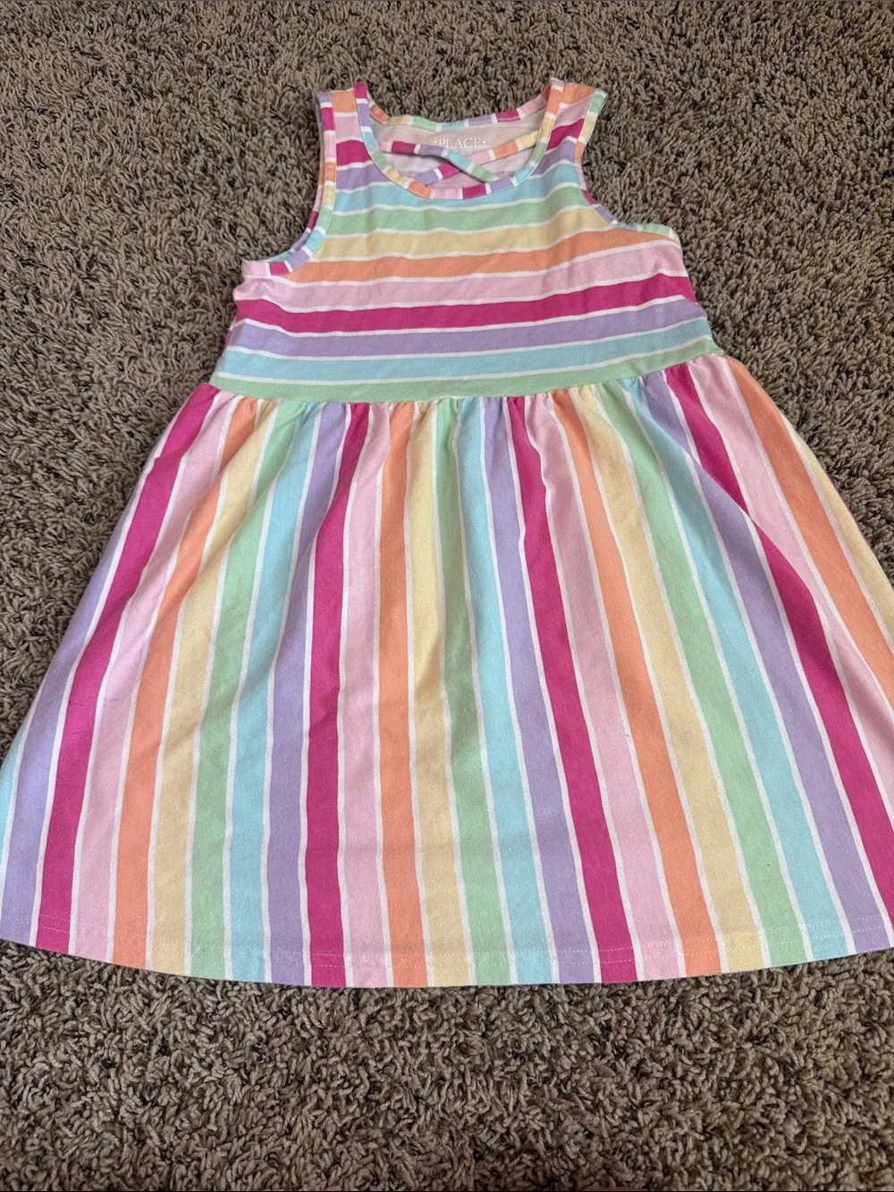 Place Girls' Pastel Rainbow Stripe Tank Dress